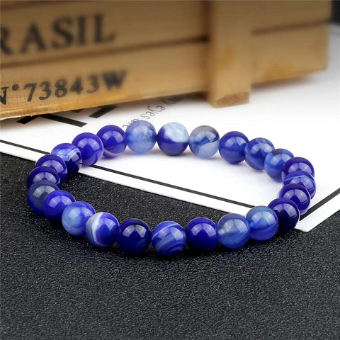 Pulsera Piedra Ágata Botswana Azul Rey 8mm