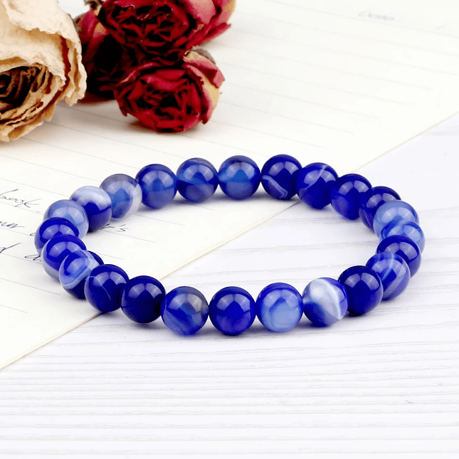 Pulsera Piedra Ágata Botswana Azul Rey 8mm 3