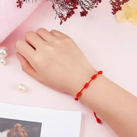 Pulsera 7 Nudos Hilo Rojo Protección Buena Suerte