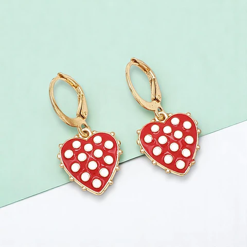 Aretes Corazón Fresas Rojo Rodio