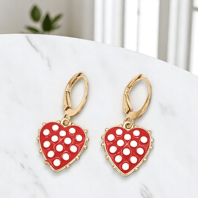 Aretes Corazón Fresas Rojo Rodio 3
