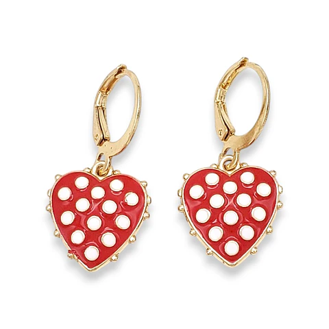 Aretes Corazón Fresas Rojo Rodio