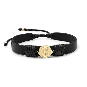 Pulsera Divino Niño Cuero Oro Laminado 18k