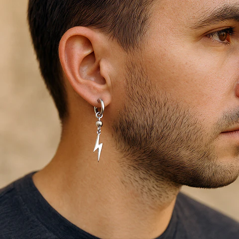Arete Solitario Rayo Acero Inoxidable