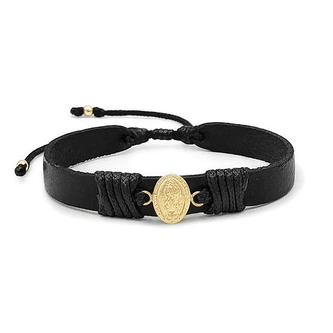 Pulsera Virgen Guadalupe Cuero Oro Laminado 18k