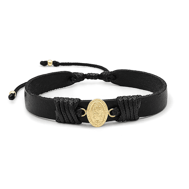 Pulsera Virgen Guadalupe Cuero Oro Laminado 18k 1