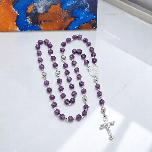 Camándula Rosario Piedra Amatista Acero 8mm 5