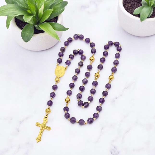 Camándula Rosario Piedra Amatista Acero 8mm 3