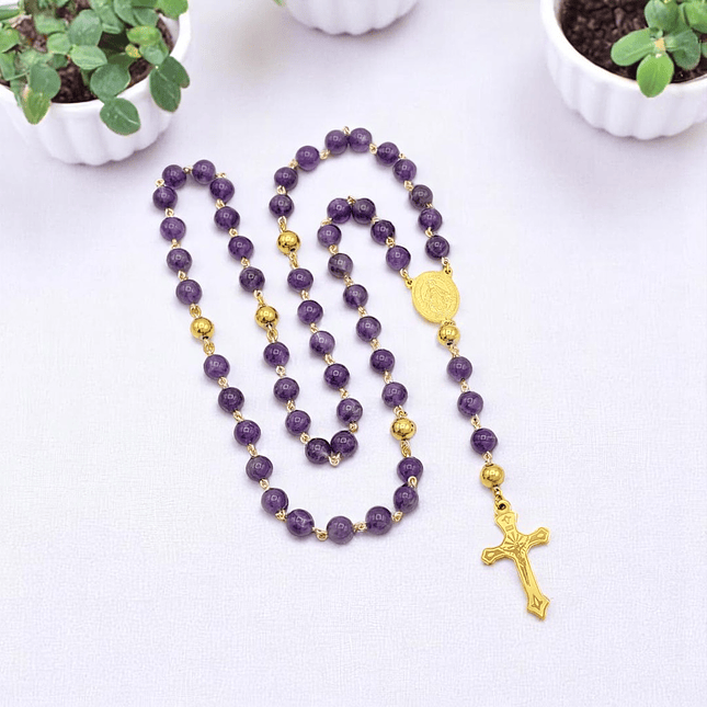 Camándula Rosario Piedra Amatista Acero 8mm 2