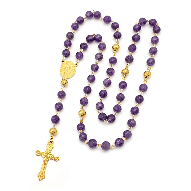 Camándula Rosario Piedra Amatista Acero 8mm 1