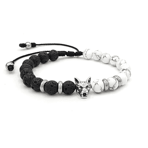 Pulsera con Piedra Howlita Volcánica y Lobo