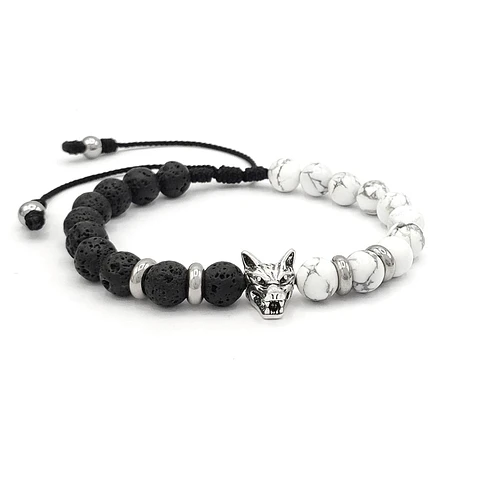 Pulsera con Piedra Howlita Volcánica y Lobo