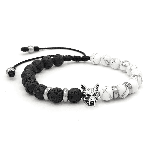 Pulsera con Piedra Howlita Volcánica y Lobo 1