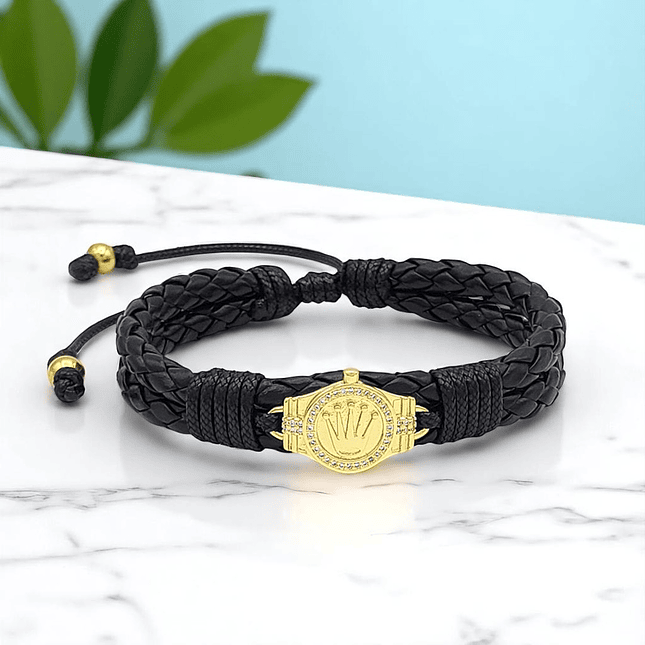 Pulsera Corona Estilo Rolex Cuero Trenzado 2
