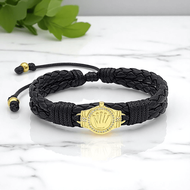 Pulsera Corona Estilo Rolex Cuero Trenzado 3