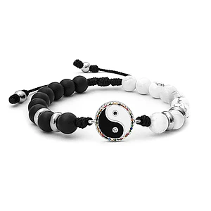 Pulsera Yin Yang Howlita Ónix Mate Acero