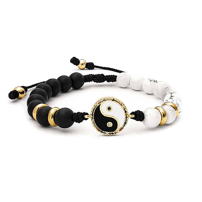 Pulsera Yin Yang Howlita Ónix Mate Acero 1