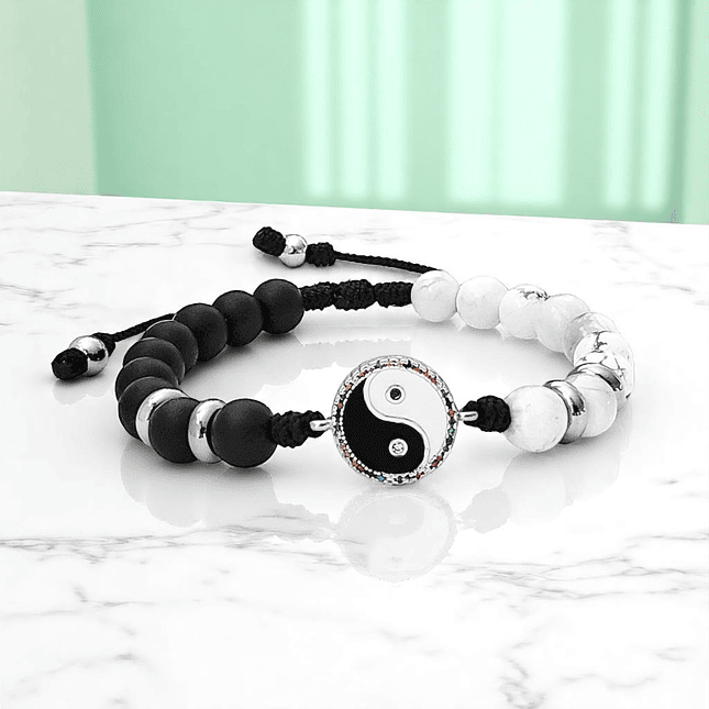 Pulsera Yin Yang Howlita Ónix Mate Acero 6