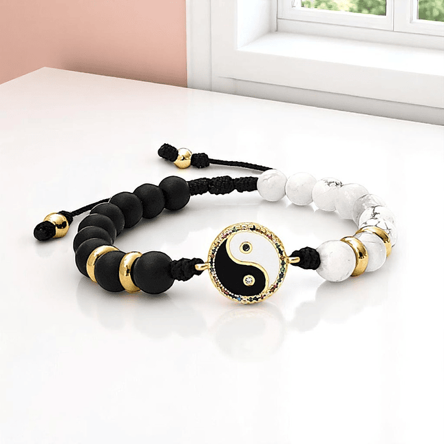 Pulsera Yin Yang Howlita Ónix Mate Acero 3