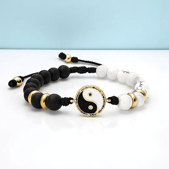 Pulsera Yin Yang Howlita Ónix Mate Acero 5