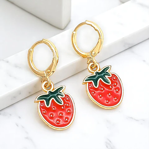 Aretes Fresas Rojas Rodio
