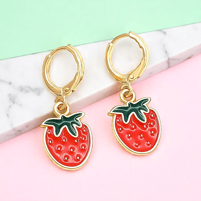 Aretes Fresas Rojas Rodio 3