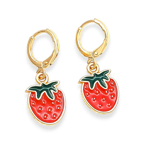 Aretes Fresas Rojas Rodio