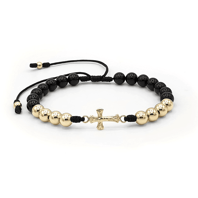 Pulsera Cruz Cristo Piedra Ónix Oro Laminado 18k 1