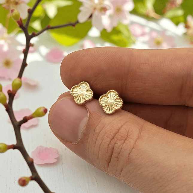 Topos Aretes Trébol de 4 Hojas Oro Laminado 18k 3