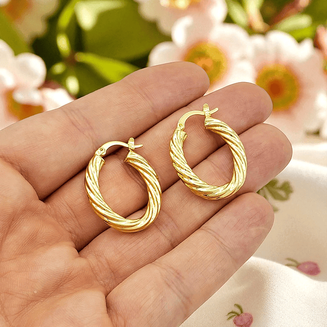 Aretes Candongas Entorchadas Melcocha Oro Laminado 18k 2