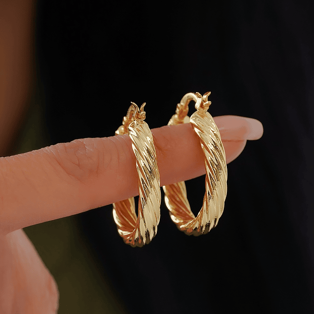 Aretes Candongas Entorchadas Melcocha Oro Laminado 18k 5