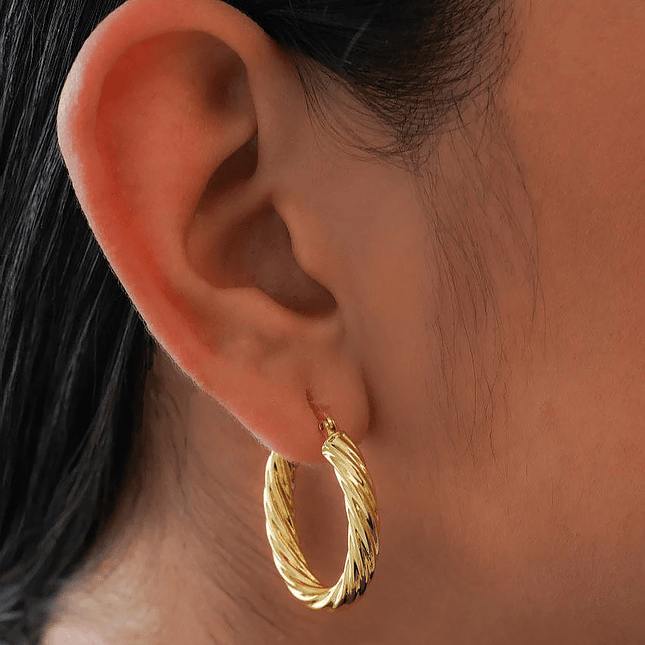 Aretes Candongas Entorchadas Melcocha Oro Laminado 18k 3
