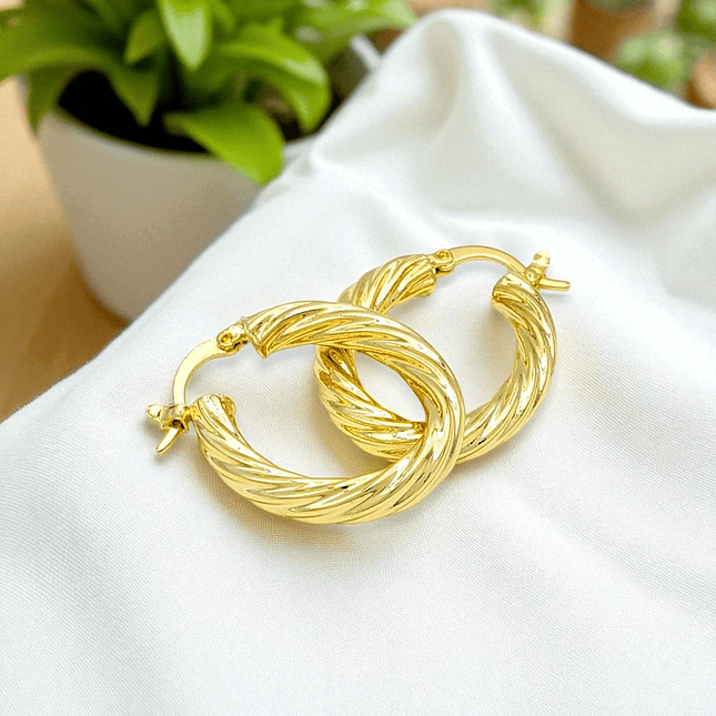 Aretes Candongas Entorchadas Melcocha Oro Laminado 18k 6