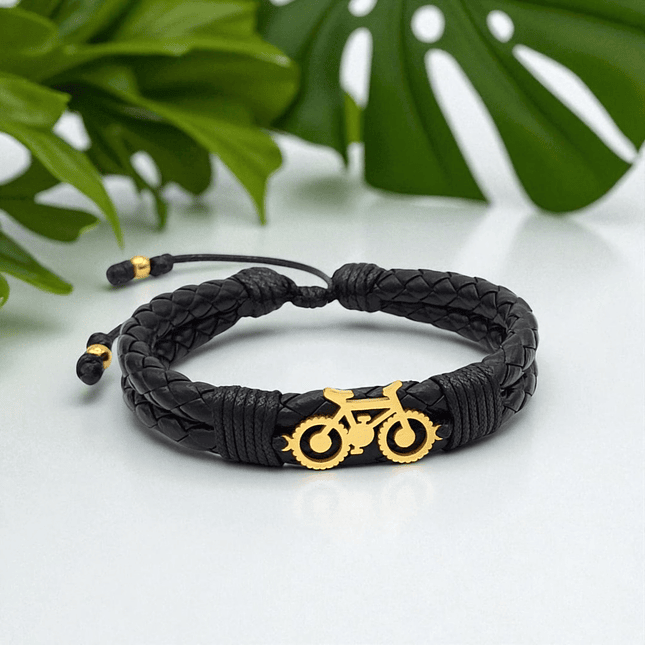 Pulsera Bicicleta Cicla Cuero Trenzado Acero 3