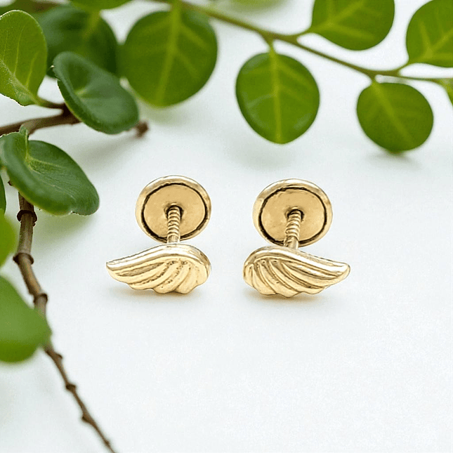 Topos Aretes Alas de Angel Oro Laminado 18k 3