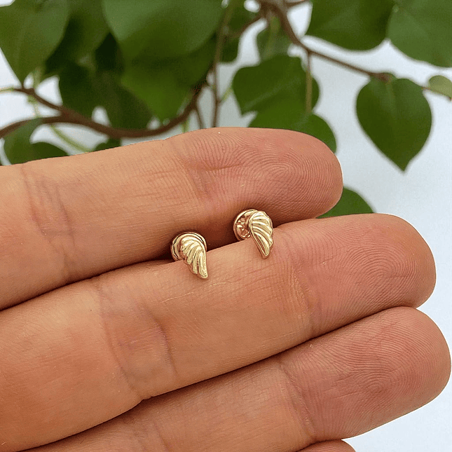 Topos Aretes Alas de Angel Oro Laminado 18k 5