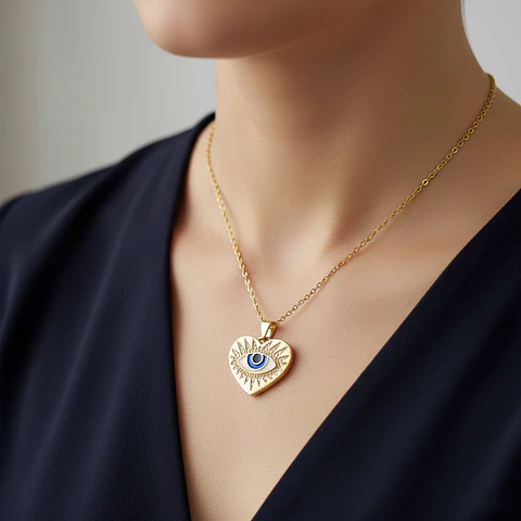 Collar Cadena con Dije Corazón Ojo Turco
