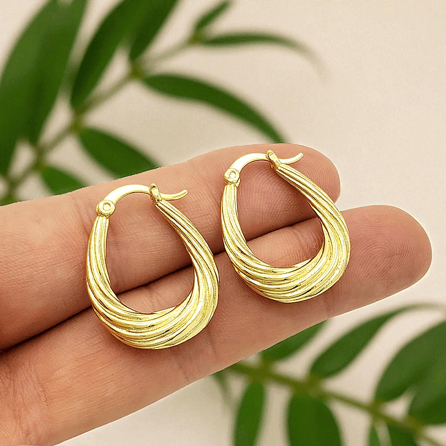 Aretes Candongas Melcocha Ovalada Oro Laminado 18k 3