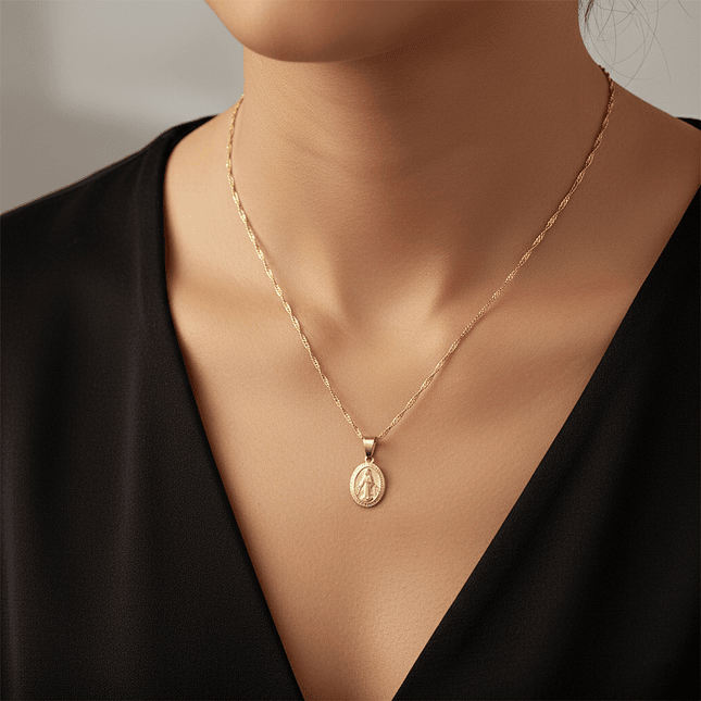 Cadena Virgen Milagrosa Oro Laminado 18k 2