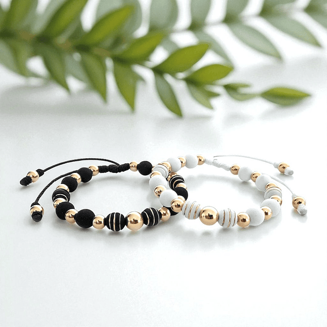 Par de Pulseras para Parejas Neopreno Oro Laminado 18k 3