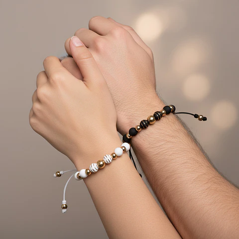 Par de Pulseras para Parejas Neopreno Oro Laminado 18k