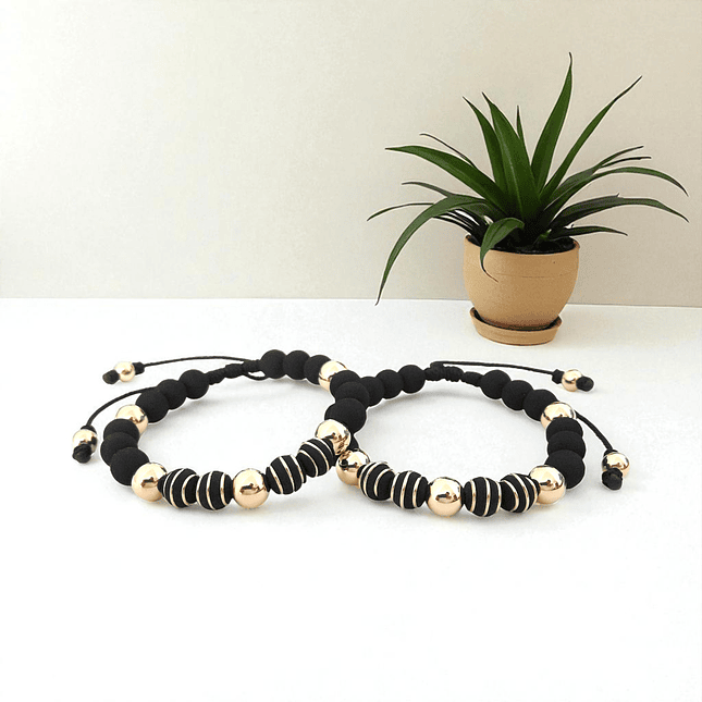 Par de Pulseras para Parejas Neopreno Oro Laminado 18K 2