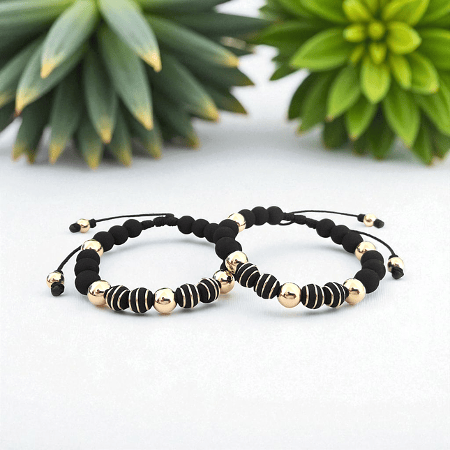 Par de Pulseras para Parejas Neopreno Oro Laminado 18K 3