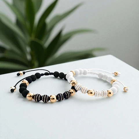 Par de Pulseras para Parejas Neopreno Oro Laminado 18k