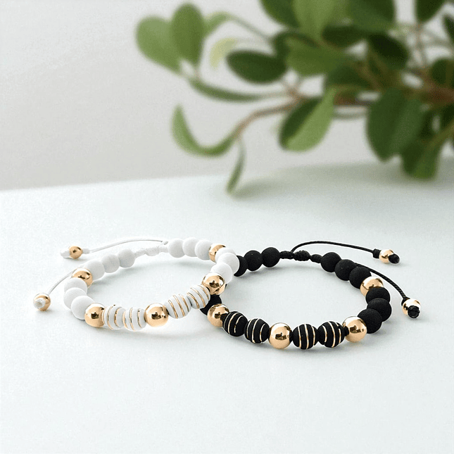 Par de Pulseras para Parejas Neopreno Oro Laminado 18k 3