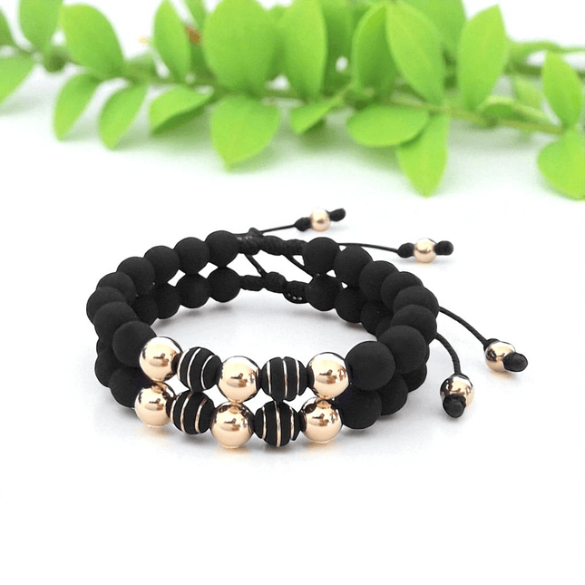 Par de Pulseras para Parejas Neopreno Oro Laminado 18k 3