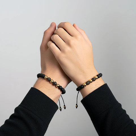 Par de Pulseras para Parejas Neopreno Oro Laminado 18k