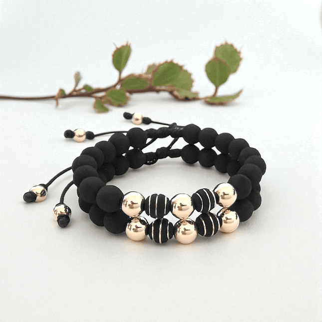 Par de Pulseras para Parejas Neopreno Oro Laminado 18k 4