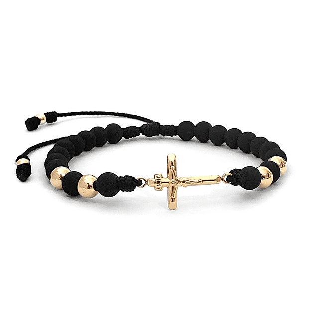 Pulsera Cruz Cristo Neopreno Oro Laminado 18K 1