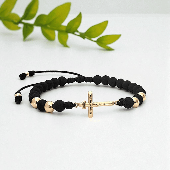 Pulsera Cruz Cristo Neopreno Oro Laminado 18K 3